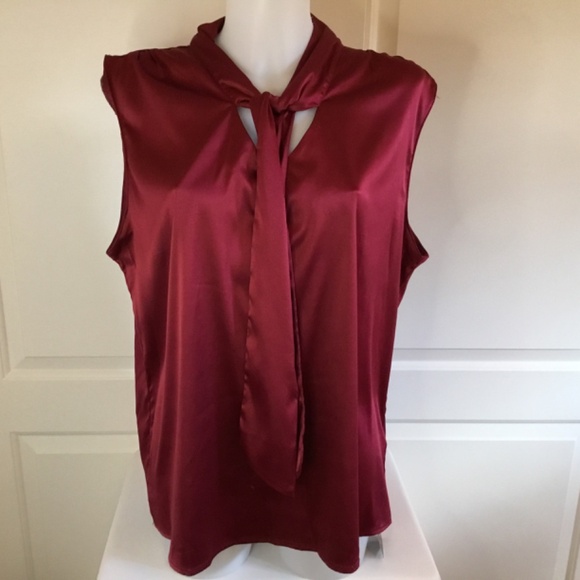 Women's Silk Satin Bow Tie Knot Mock Neck Sleeveless Blouse Top - Picture 4 of 8